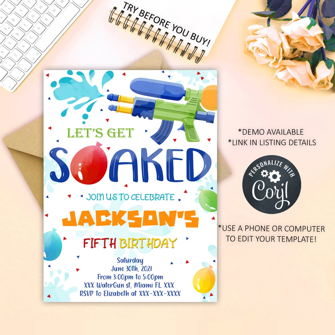Water Gun Birthday Invitation Water Gun Invitation Splash Etsy