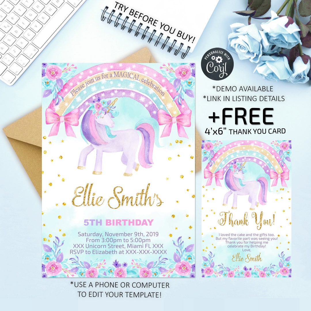 Unicorn Invitation Unicorn Party Unicorn Birthday Magical Etsy