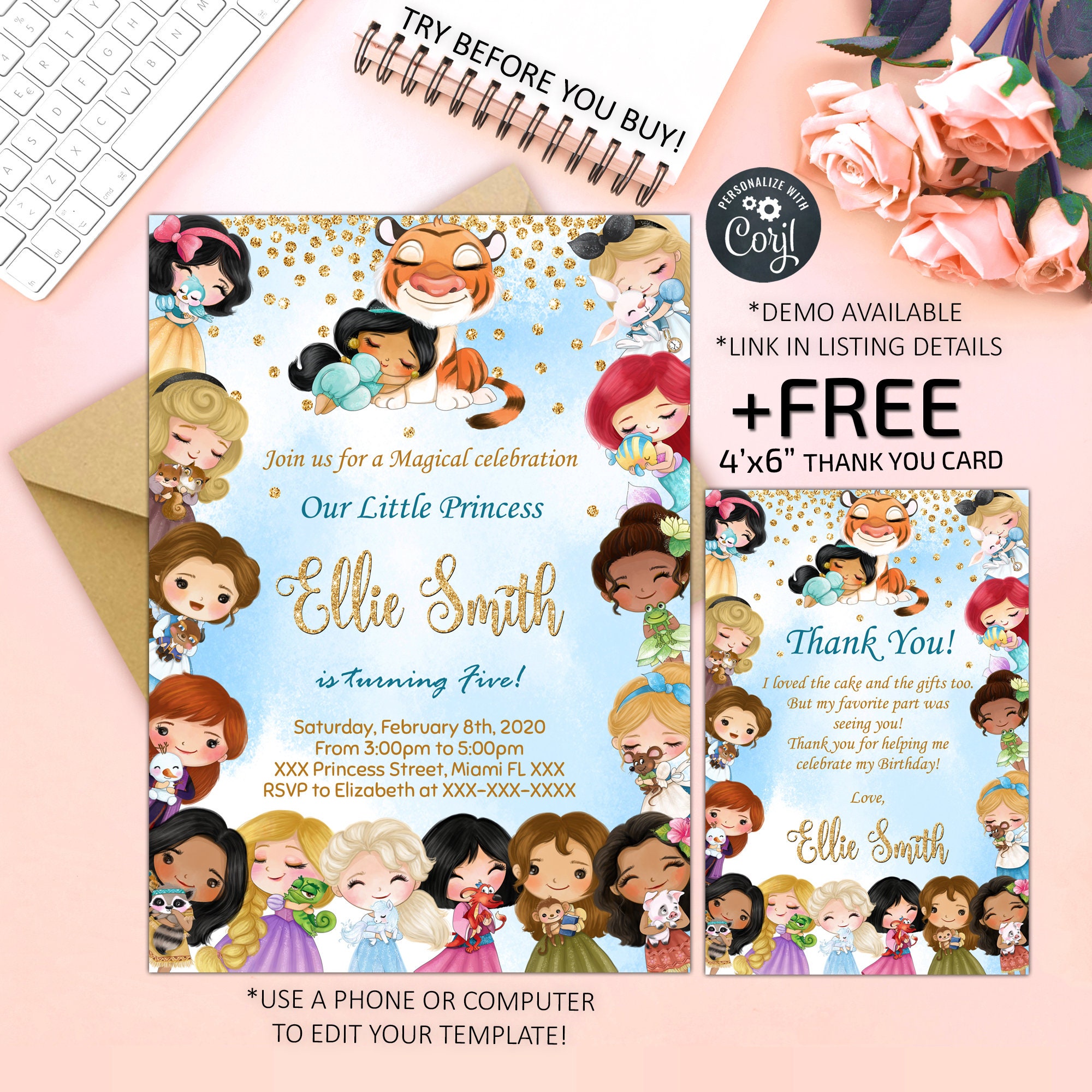 Editable PRINCESS INVITATION, Princess Party Invitation, Instant Down…