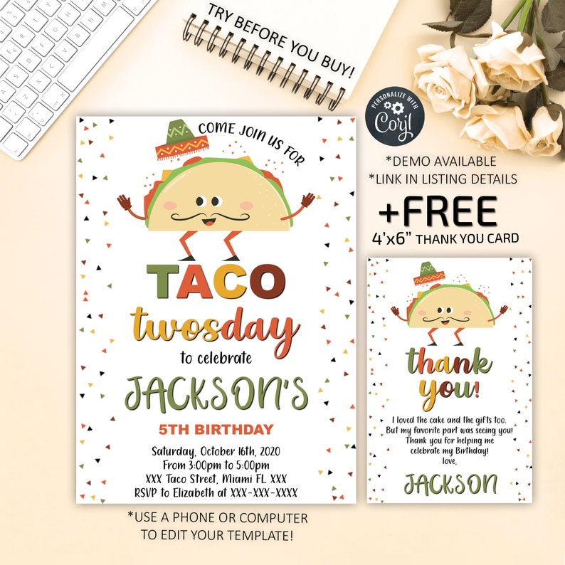 Editable Taco Invitation Taco Birthday Invitation Taco - Etsy