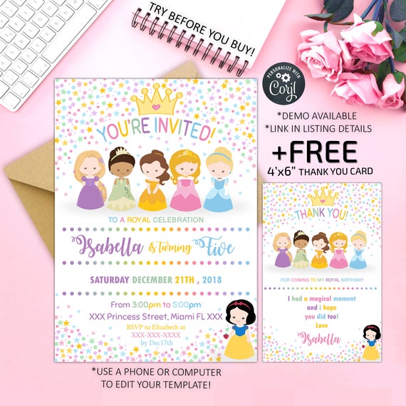 Princess Invitation Princess Party Invitation Instant | Etsy