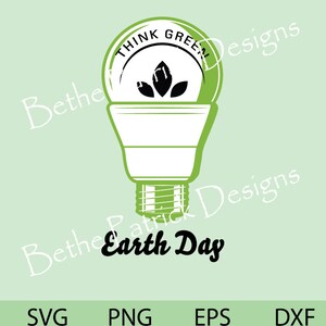 Think Green Thoughts for Earth Day, Glühbirne, grüne Energie, T-shirts, Sticker, Grußkarten, Clipart