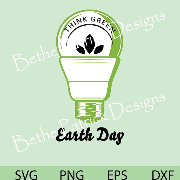 Think Green thoughts for Earth Day, lightbulb, green energy, T-shirts, stickers, greeting cards, clipart