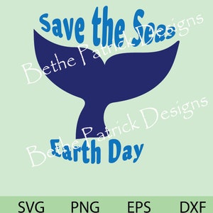 Save the Seas, Walvisstaart, Earth Day, Oceaan, T-shirts, Stickers, Wenskaarten, Clipart