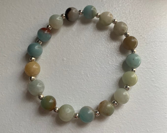 Amazonite and Silver Beaded Bracelet- amazonite amazonite bracelet amazonite bead bracelet handmade bracelet stretchy bracelet