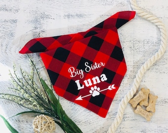 PLAID BIG SISTER Dog Bandana | Pregnancy Announcement, Baby Shower Gift, Dog and Baby, Pregnancy Reveal | Tie on Dog bandana | Gift for baby