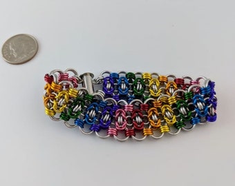 Aluminum Rainbow Chainmaille Cuff Bracelet