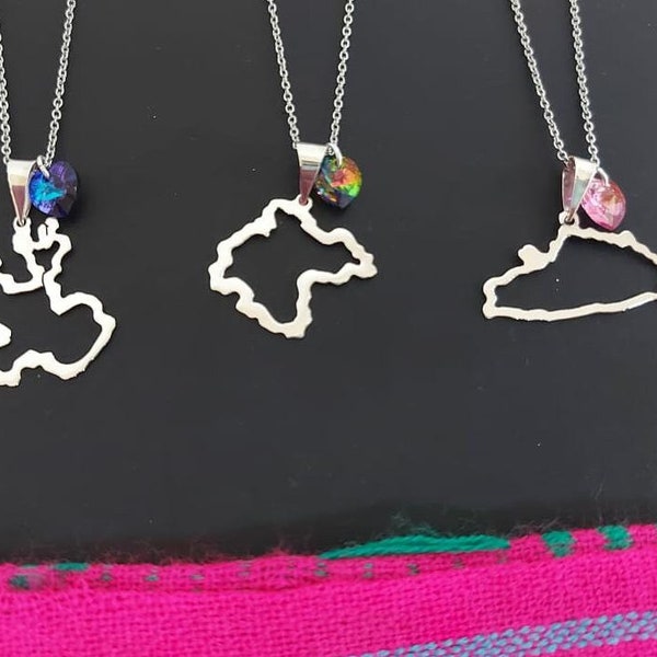Mexico necklace, each state mexican necklace, sterling silver mexican pendant, mexican republic necklace, mexico map necklace