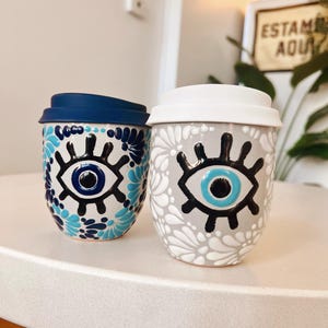 Talavera tumbler, Coffee Mug, Coffee Tumbler , Ceramic tumbler, hand-painted mexican TALAVERA coffee mug, Mexican Ceramic Cup, eye mug