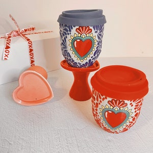 Talavera tumbler, Coffee Mug, Coffee Tumbler , Ceramic tumbler, TERMO blue, hand-painted mexican TALAVERA coffee mug, Mexican Ceramic Cup