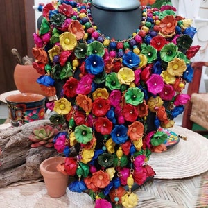 Mexican palm necklace, mexican traditional necklace, handmade jewelry, palm necklace, flower necklace, colorful necklace, ethnic necklace