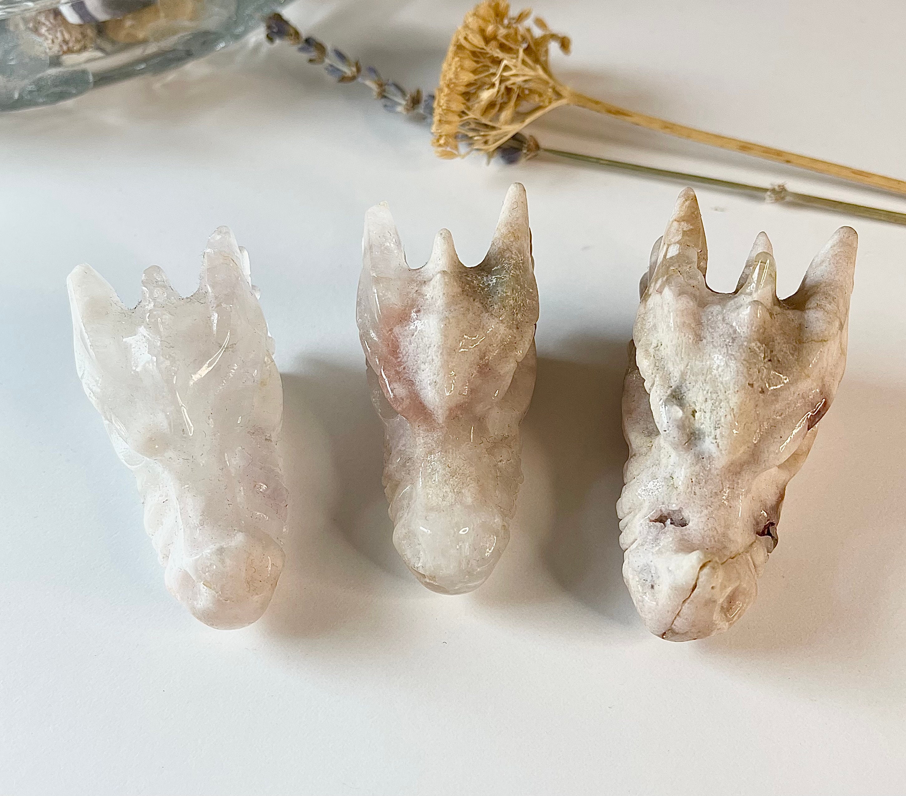 One (1) Agate Crystal Dragon Head, Flower Agate Dragon  display picture 2