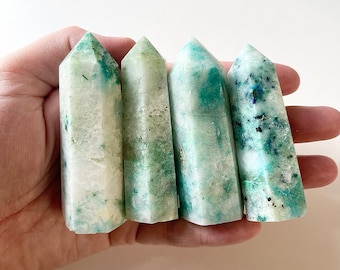 One (1) Natural Chrysocolla Tower, Chrysocolla Point, Phoenix Tower, Quantum Quattro, Chakra Tower, Energy Healing Gift, Birthday Gift