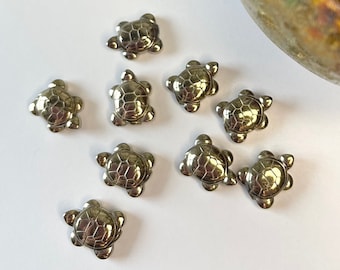 One (1) Pyrite Turtle, Super Mini Pyrite Protection Sea Turtle, Crystal Birthday Gift, Pocket Pet, Silver Coloured Animal Carving