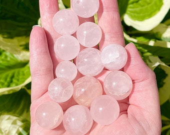 One (1) Rose Quartz Crystal Sphere, Mini Rose Quartz Orb, Quartz Crystal Ball, Rose, Gift for her, Cute Minimalist Home Decor items