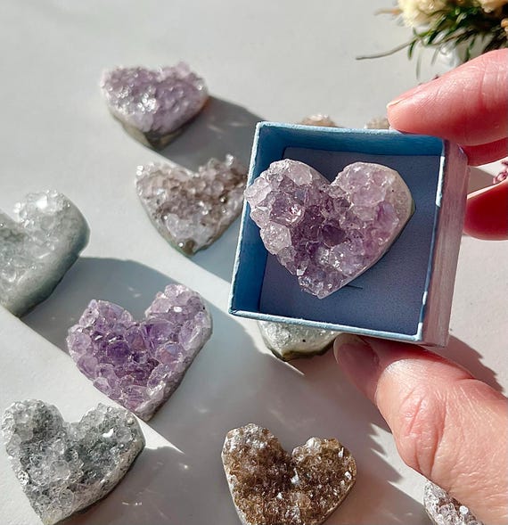 Brazilian Amethyst Geode Heart Crystals, Purple Crystals, Valentine Gift/Birthday Present/Bridesmaids Gift