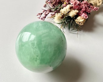Apple Green Fluorite Crystal Sphere, UV Reactive, Meditation Decor, Healing Stone UK
