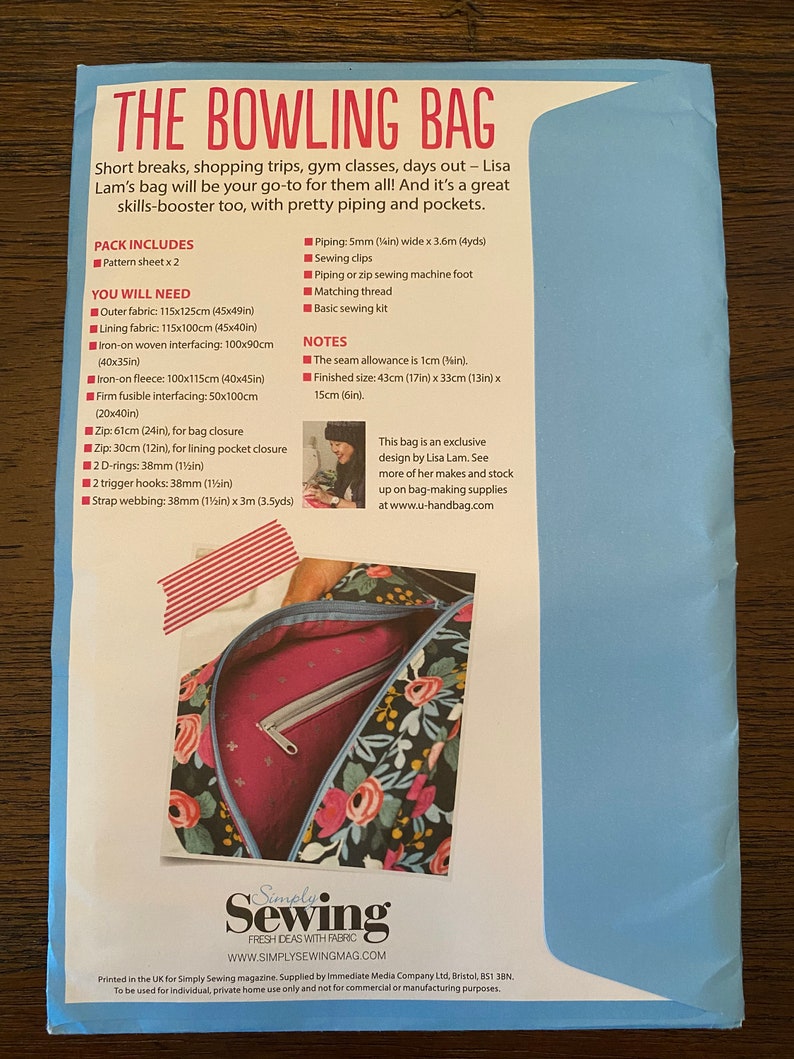 Simply Sewing Pattern the Bowling Bag Uncut Etsy