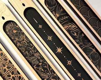 Wooden Incense Holder – Handmade Laser Engraved Burner with Ash Catcher
