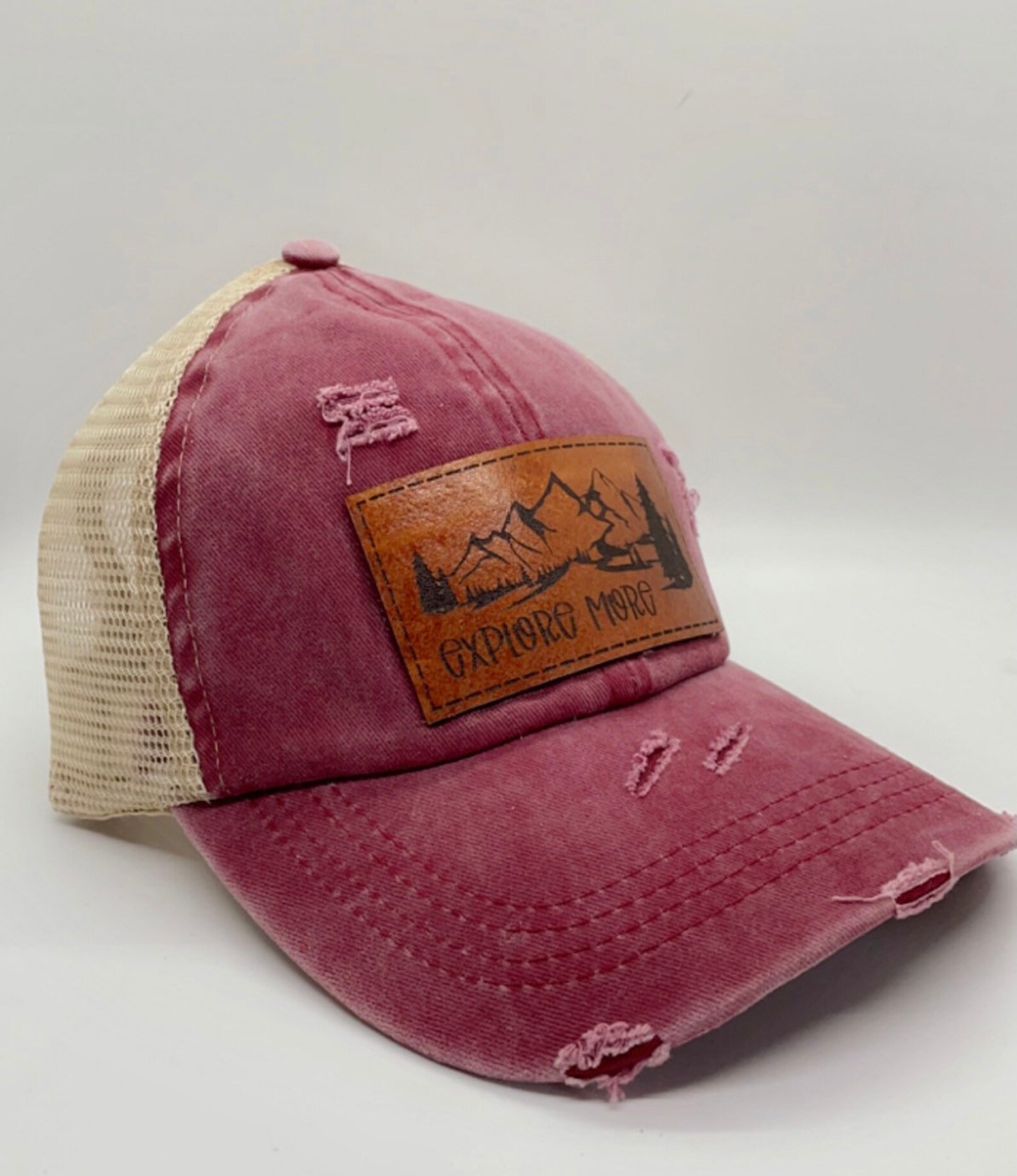 Crisscross back hat with leather patch Etsy