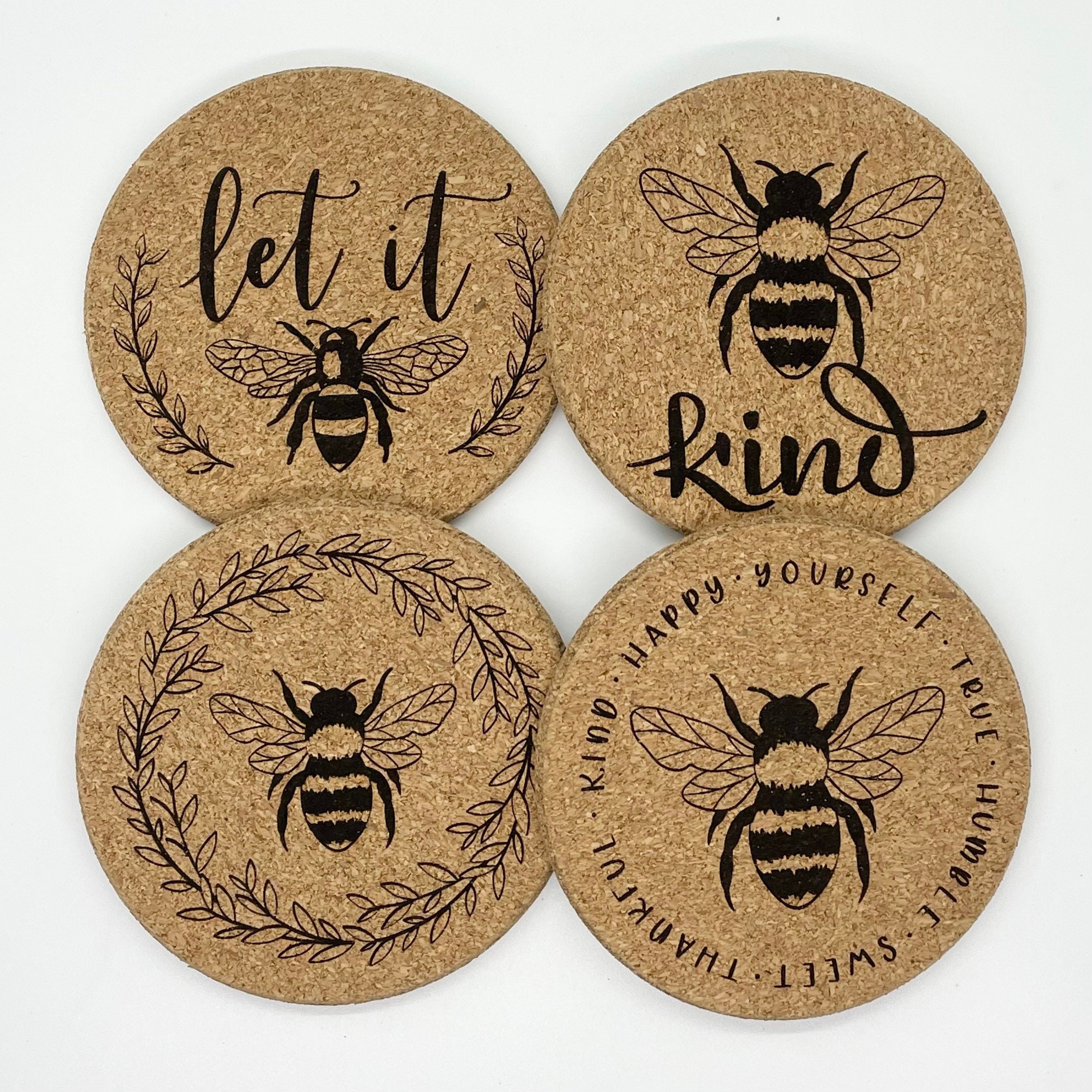 Bee cork coasters set Etsy