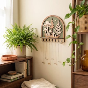 Handmade Mushroom Shelf with 7 Hooks, Cottagecore Key & Jewelry Holder