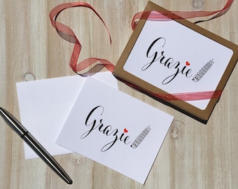 Grazie (Thank You) Cards, Leaning Tower of Pisa, Italian, Folded Note Cards, Blank Inside, Thank You with Heart, Set of 10