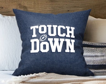 Housse de coussin football américain accessoire de décoration de chambre à coucher garçon oreiller jour de match cadeau pour fan de sport décoration de chambre touch Down bleu denim taie d'oreiller