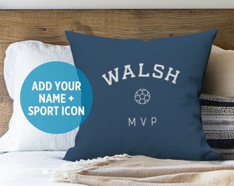 Nom personnalisé coussin de sport icône personnalisée oreiller cadeau athlète décoration de chambre sport d'équipe thème chambre accessoire unique fan cadeau décoration de sport