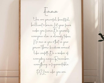Custom Name Teen Girl Wall Art Personalized Self-Care Poster Inspirational Quote Print Unique Bedroom Decor Motivational Gift for Teen Girl