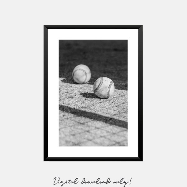 Baseball photograph wall art print for boys room decor Baseball sports printable poster in black and white Digital download