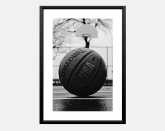 Basketball poster in black & white for teen boy wall art printable sports poster for teenage room basketball printable for kids room decor