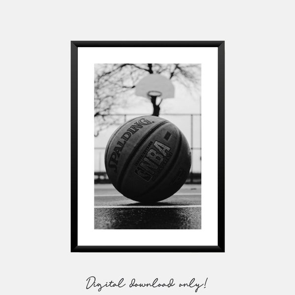 Basketball poster in black & white for teen boy wall art printable sports poster for teenage room basketball printable for kids room decor