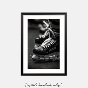 Ice hockey skate boot wall art print Ice hockey printable poster in black and white Digital download for boys room decor