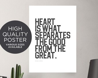 PRINTED Basketball Inspirational Quote Poster "Heart Is What Separates The Good From The Great" Sports Saying Kids Room Wall Art Decor