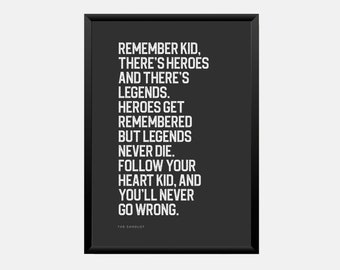 Sandlot movie quote print out poster Heroes Get Remembered But Legends Never Die Wall art saying baseball fans bedroom black background