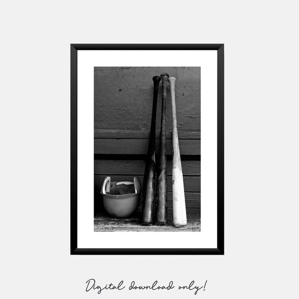 Affiche imprimable de baseball pour la décoration de chambre de garçons, art mural sport, impression en noir et blanc, téléchargement numérique