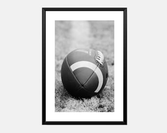 American Football Printable Poster in Black + White for Teen Room Decor, Digital Sports Art Print Photograph of American Gridiron & NFL Ball