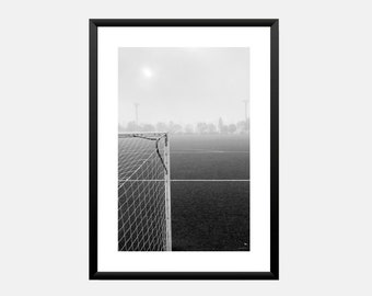 Soccer goal print out poster wall art for teen room decor in black + white download art prints for football or sports fan & games room