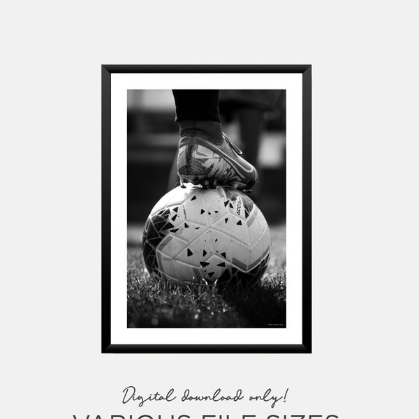 Soccer ball print in black & white for teen boy wall art printable sports poster for teenage room instant digital download art for boys