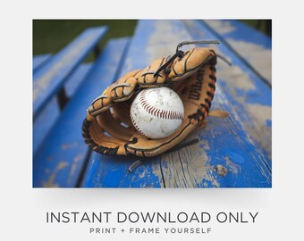 Baseball Glove & Ball Poster Instant Download Sports Wall Art Perfect for Home Decor Man Cave Boys Room Gift for Baseball Fans + Players