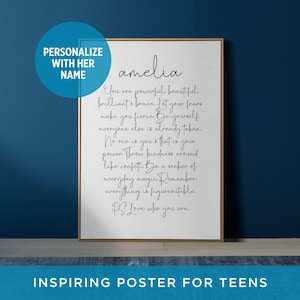 Personalized Teen Inspirational Quote Print Custom Name Art for Teen Girl Room Decor Wall Art Self Care Affirmation Unique Gift for Teen