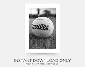 Gaelic football printable poster Soccer wall art for boys teen room decor in black + white Sports instant download