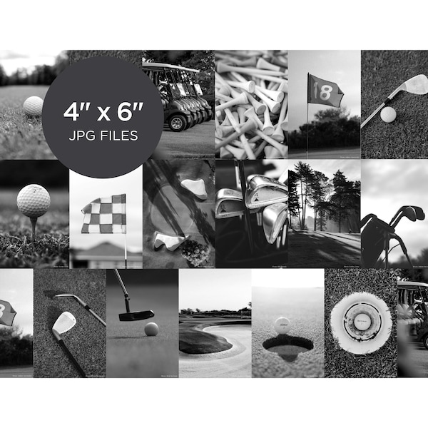 Golf Themed Wall Collage Art for Teen Dorm Room Decor Black & White Golf Photographs for Sports Fan Bedroom 16 PCS 4x6 DIGITAL DOWNLOAD