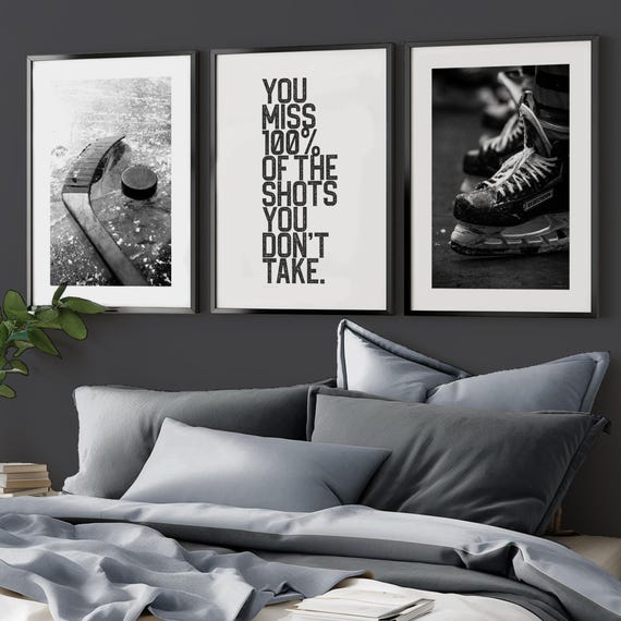 Hockey Wall Art Prints Set of 3 Ice Hockey Printable Posters with Inspirational Quotes Hockey Digital Download for Boys Room Decor