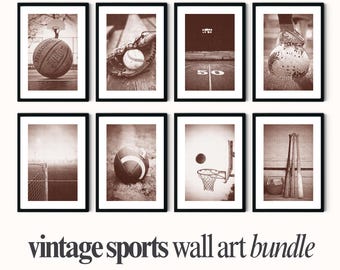 Vintage Sports Wall Art Bundle Boy Room Decor Retro Sport Print Set Football Basketball Baseball Soccer Bedroom Poster Kid Room Digital