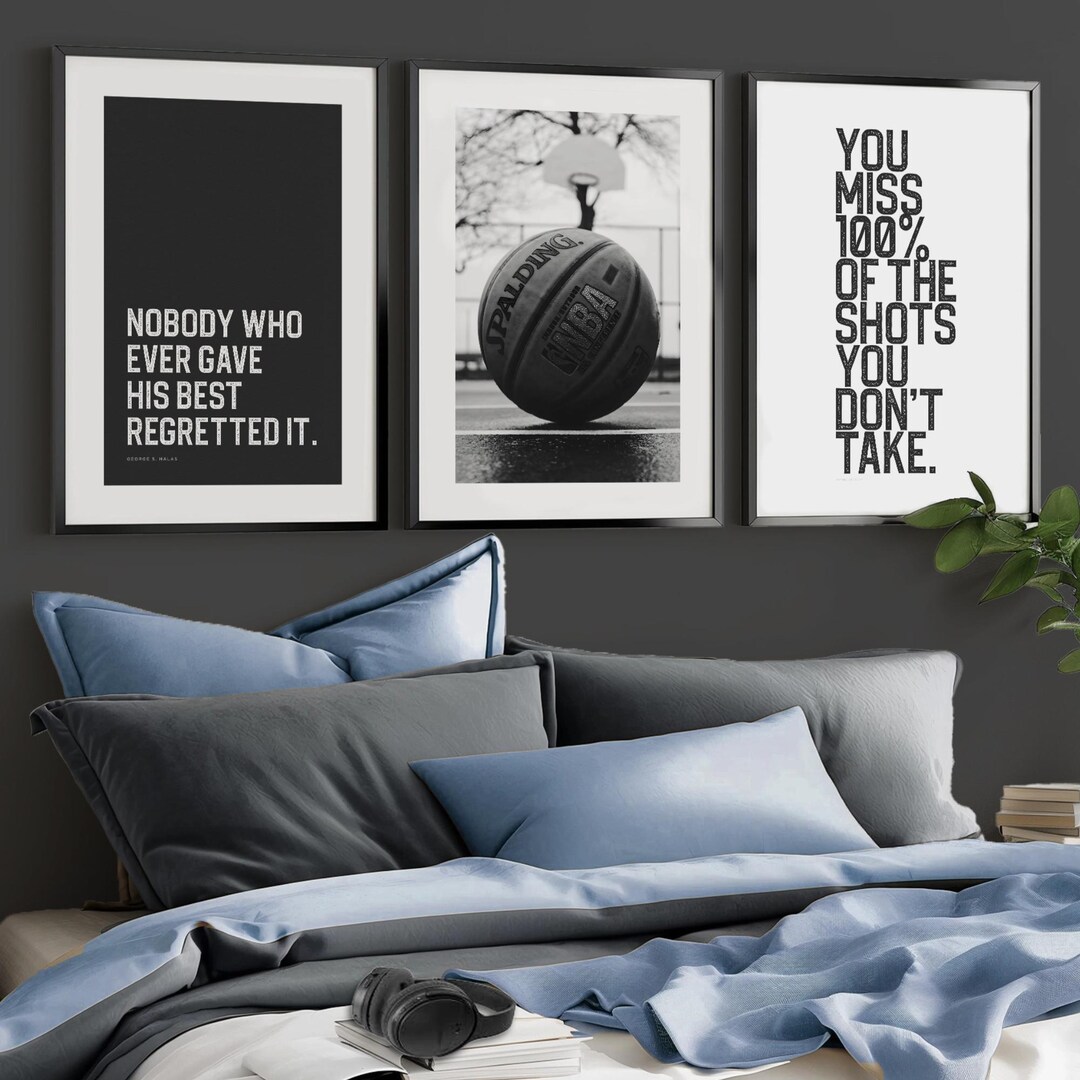 Basketball Wall Art Set of 3 for Teen Boys Room Modern Sport Posters ...