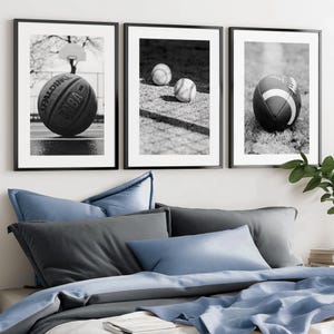 Multi Sport Ball Wall Art Set of 3 Black and White Printable Posters for Boys Room Sports Bedroom Decor