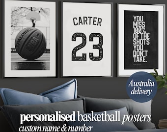 Personalized Basketball Poster Custom Name and Number Print Basketball Gift for Boy Teen Room Decor Sports Wall Art