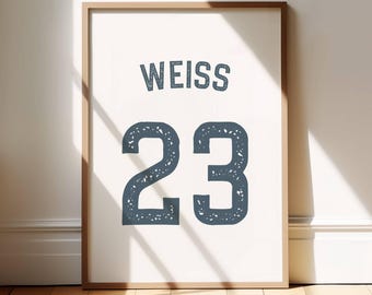 Custom Sport Name Print with Jersey Number for Kid Room Wall Art Personalized Name Sport Number Poster for Baseball and Basketball Players